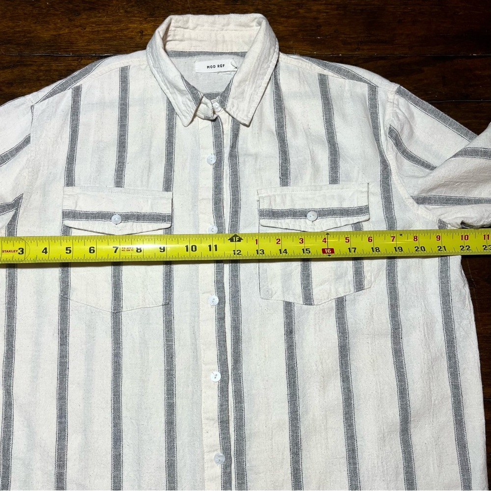 MOD REF Striped Button Down Shirt Womens S Oversized 100% Cotton White Gray - Picture 8 of 9